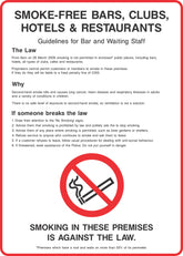 Smoke free bars, clubs, hotels and restaurants Sign